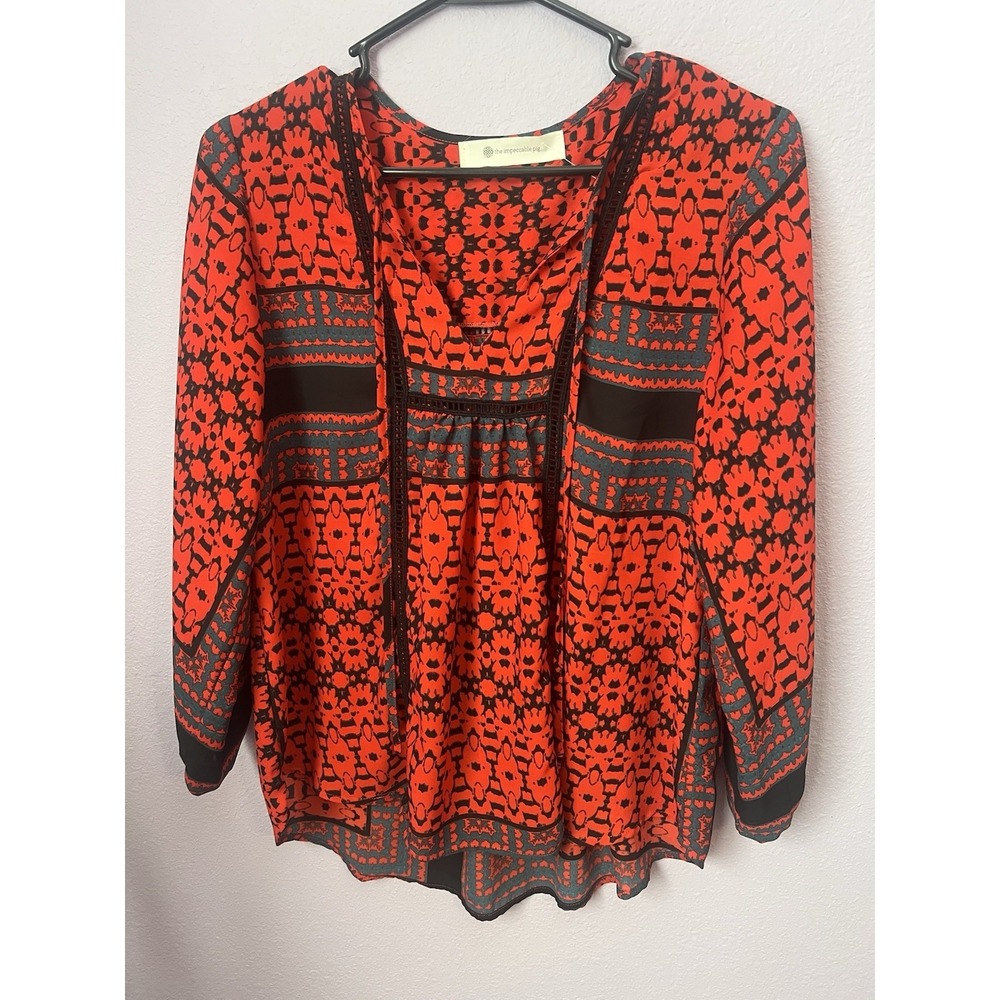 Anthropologie The Impeccable Pig Red & Black‎ Blouse Top Medium